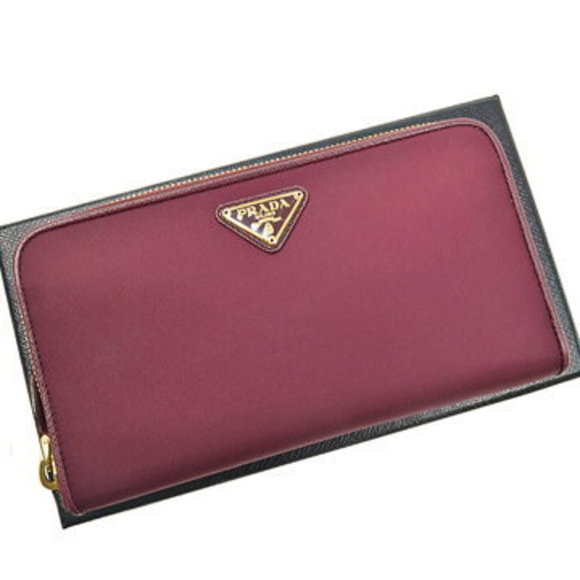 Prada long Wallet triangle Red Leather - Picture 1 of 3